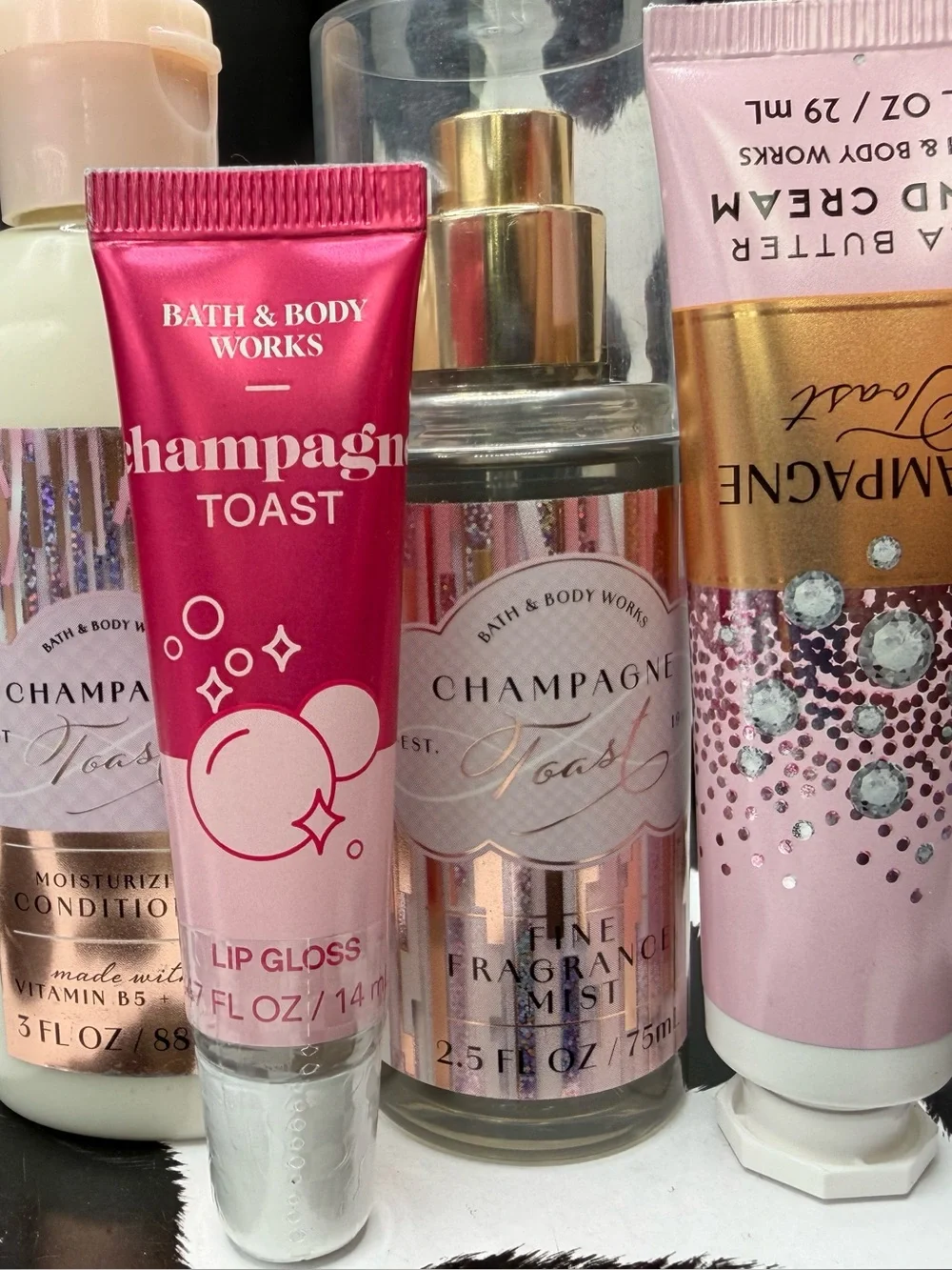 Bath & Body Works Champagne Toast Lip Gloss, Conditioner & Lotion Travel Set